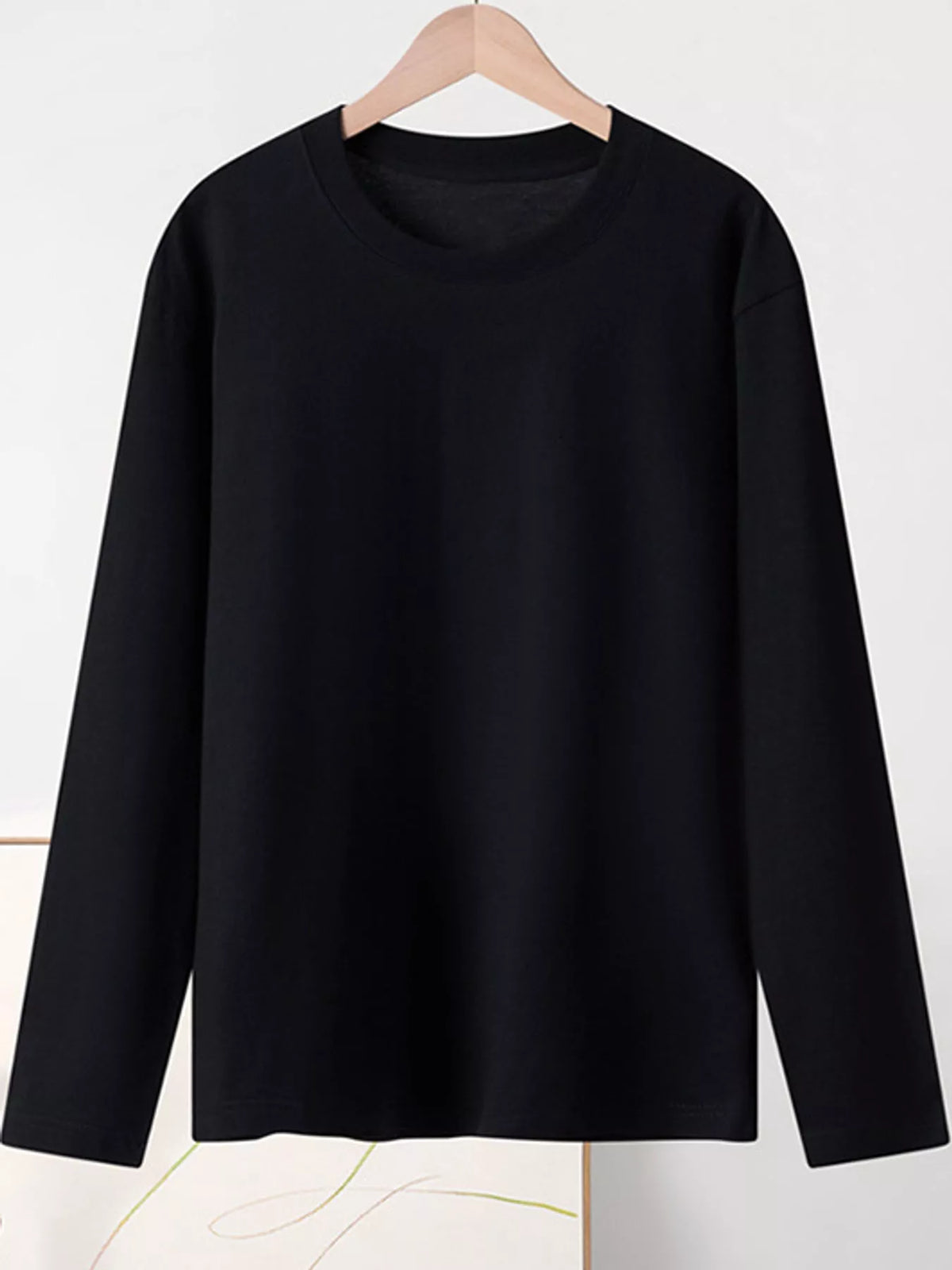 Solid Long-Sleeve Crew Neck T-Shirt — garment front