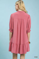 Trendsi Umgee Lace Yoke Tiered Mini Dress -