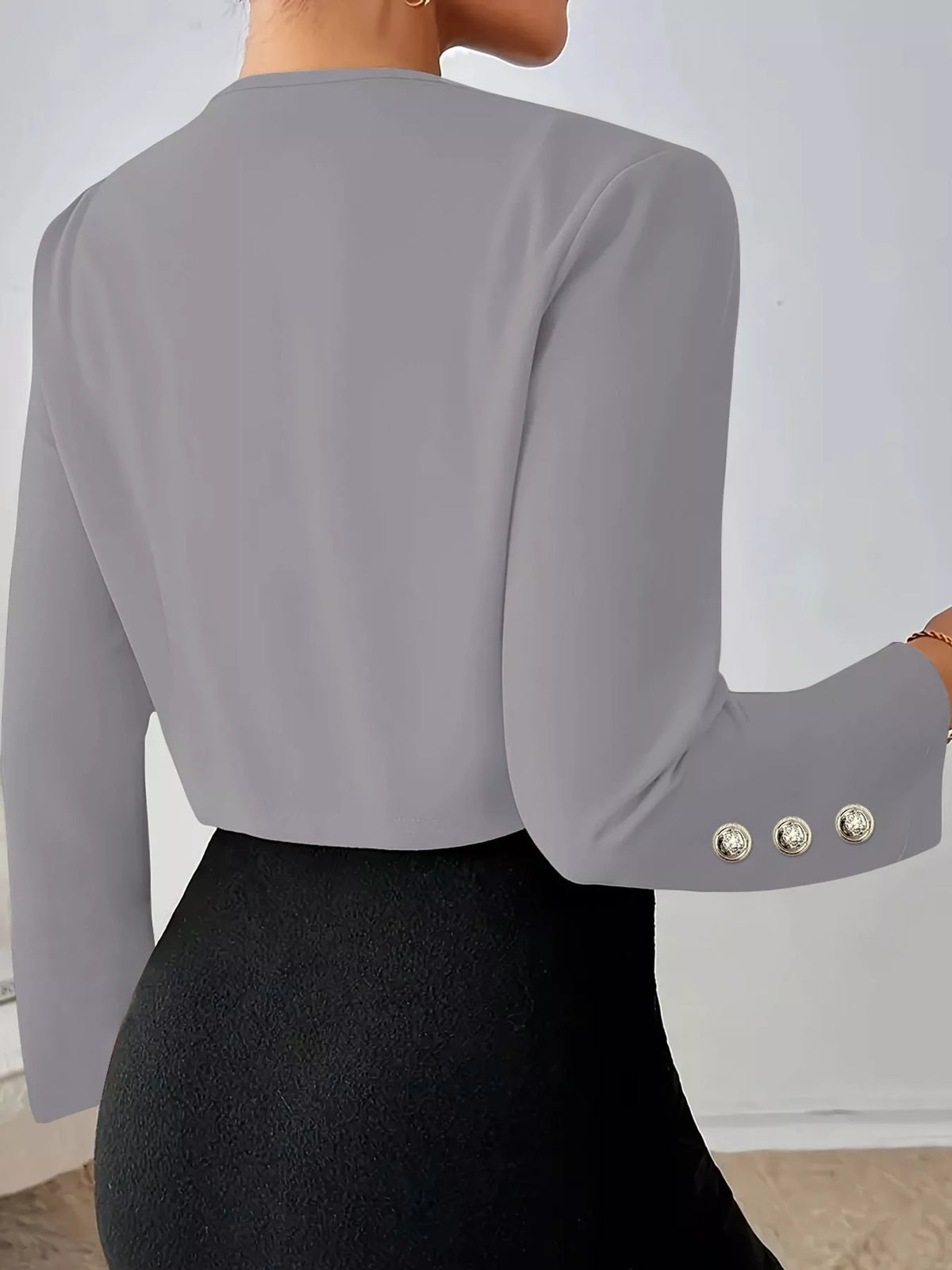 Round neck long sleeve blazer, back view