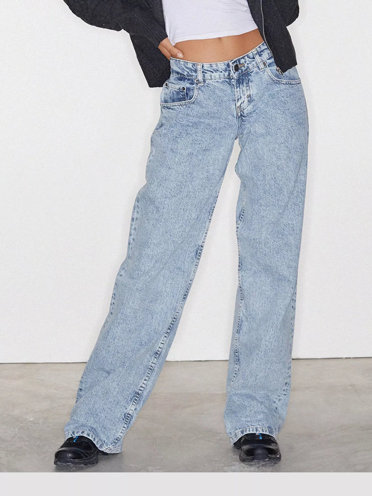 Vintage Wash Low-Rise Wide-Leg Jeans — front view