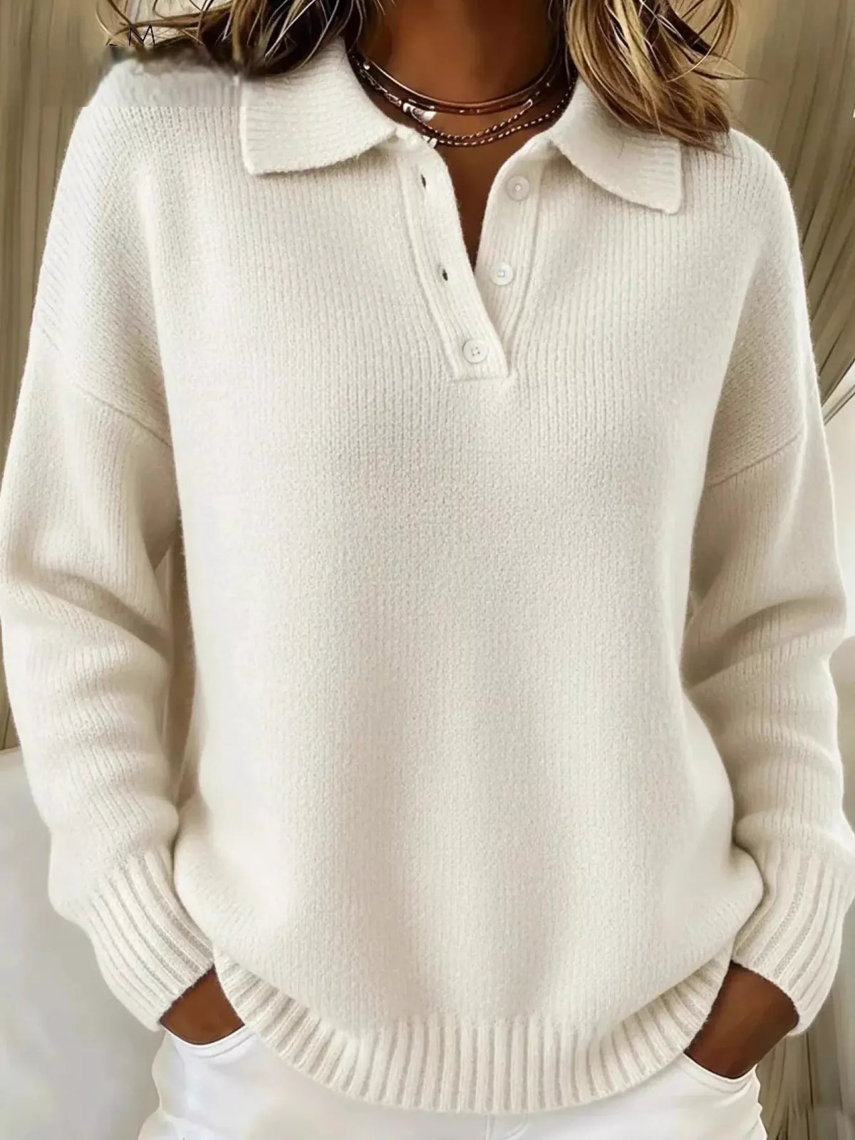 Trendsi Full Size Button Detail Dropped Shoulder Sweater Plus Size -