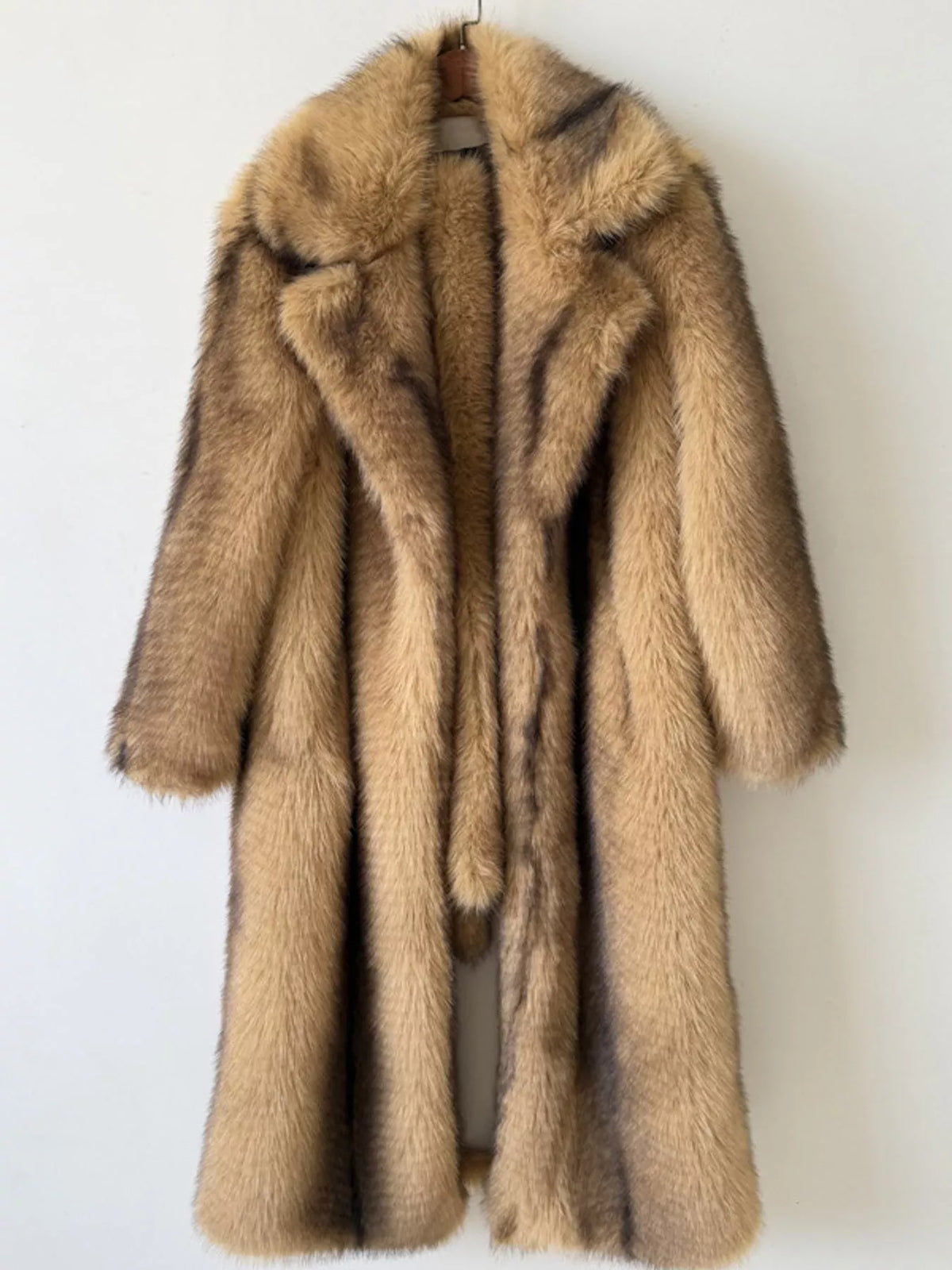 Faux Fur Longline Coat in camel
