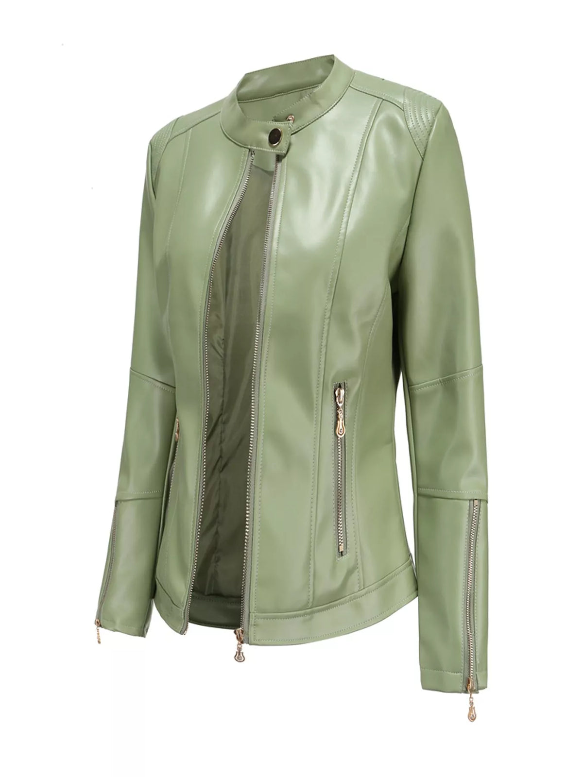 Slim Fit Faux Leather Moto Jacket — garment front