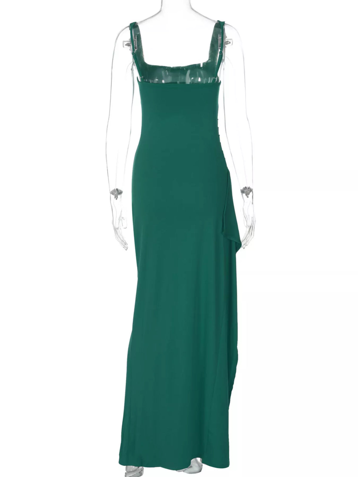 Green slit square neck maxi dress