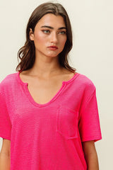 Trendsi BiBi Waved Rib U Neck Top With Front Pocket -