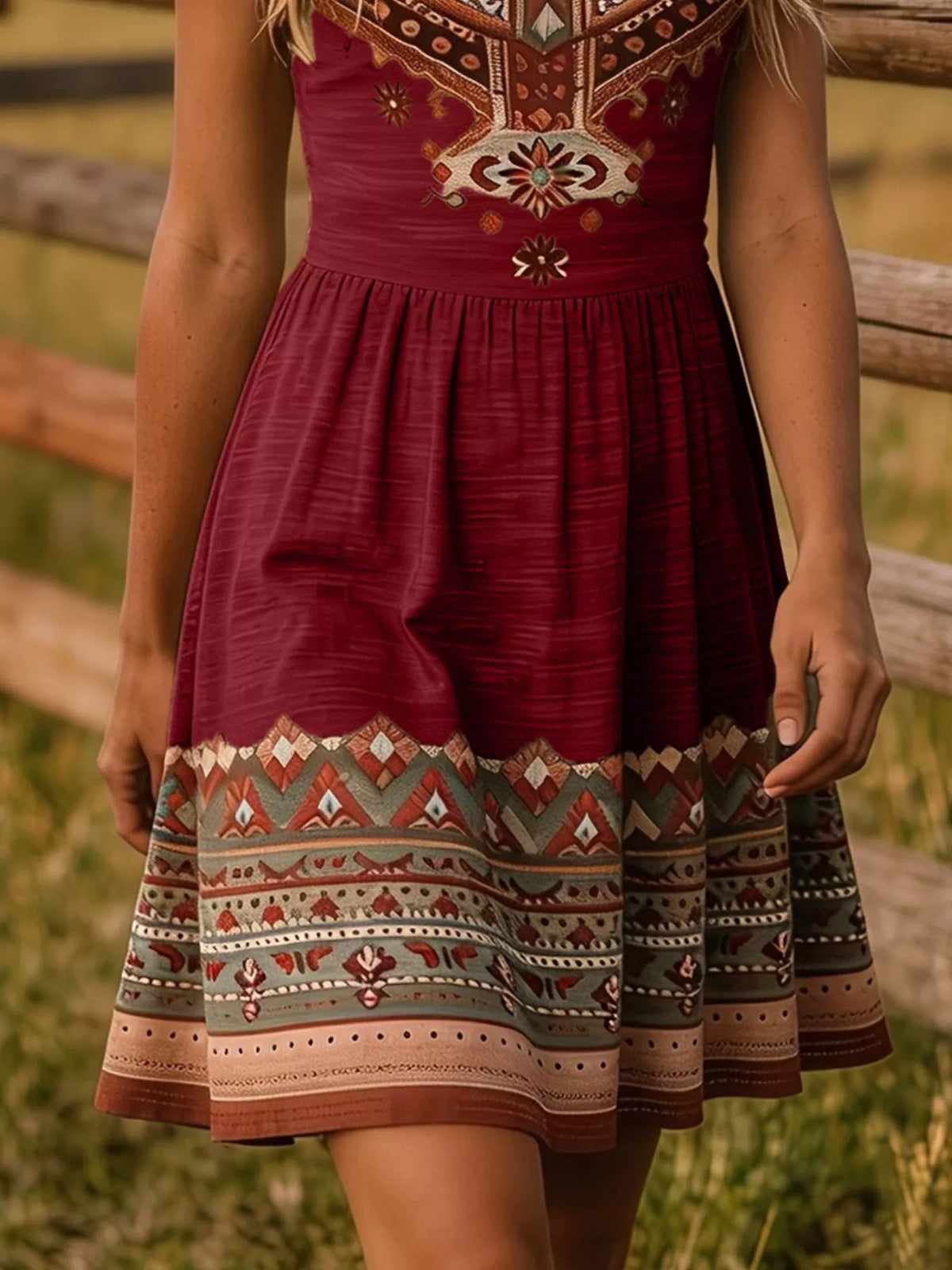 Trendsi Tribal Print Sleeveless A-Line Summer Dress -