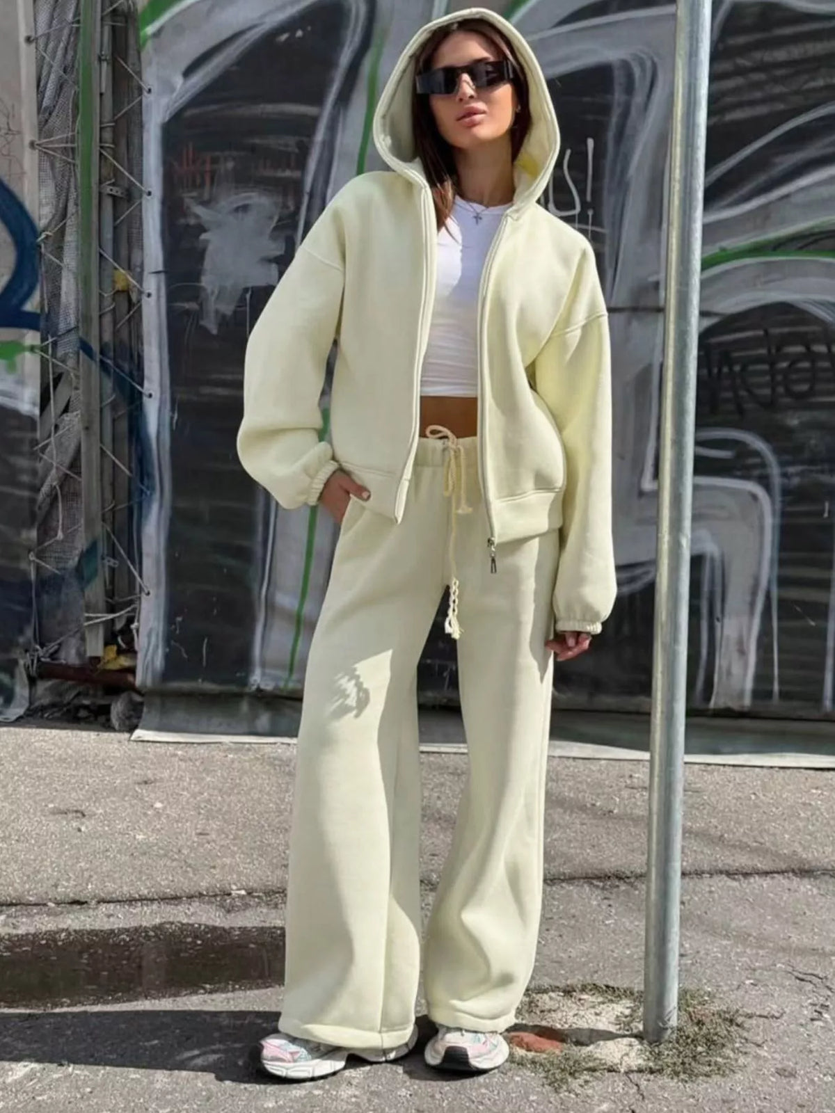 Trendsi Zip-Up Hoodie and Wide-Leg Sweatpants Set -