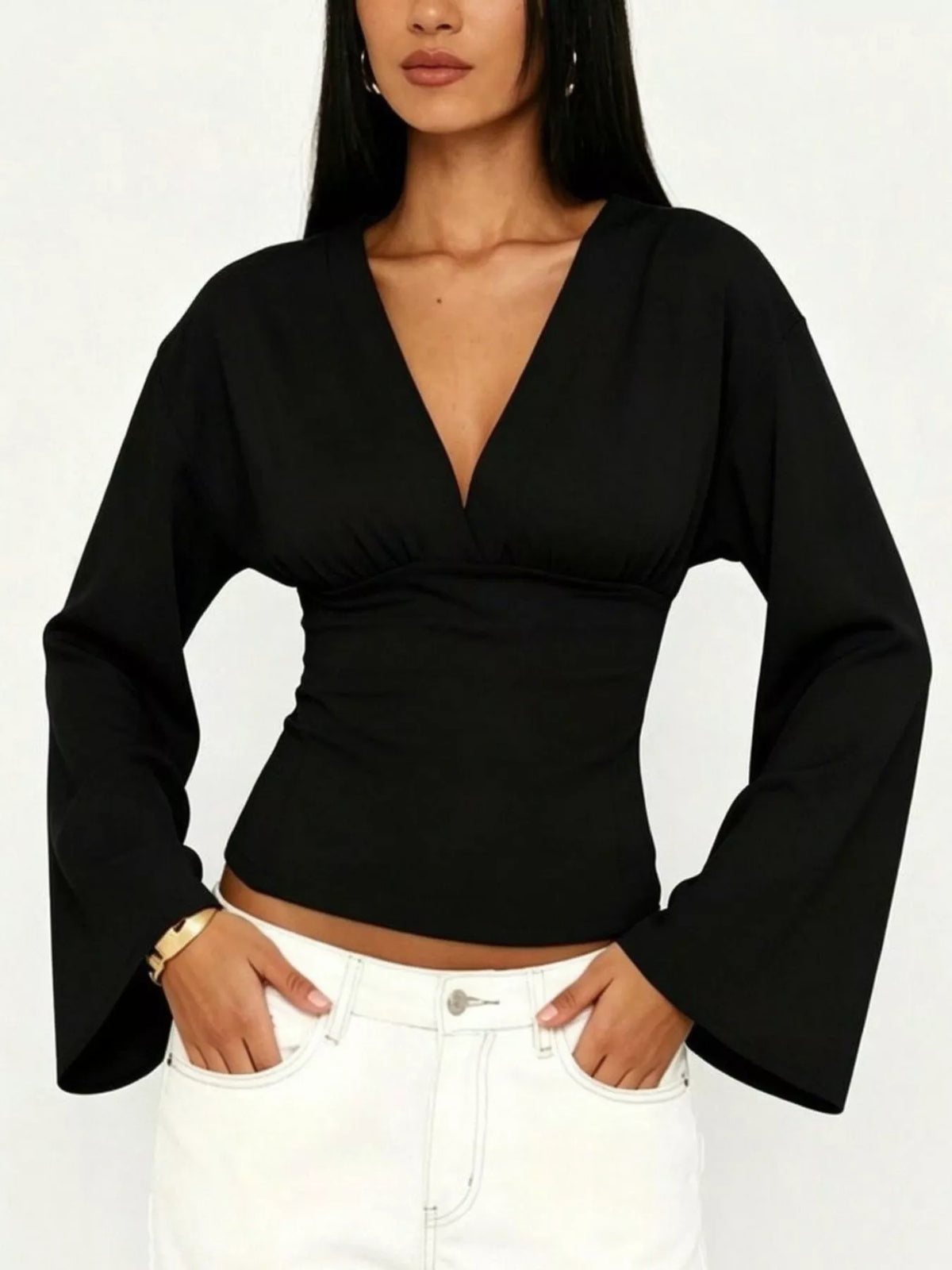 Women's V-Neck Flare Sleeve Blouse — alternate view 6