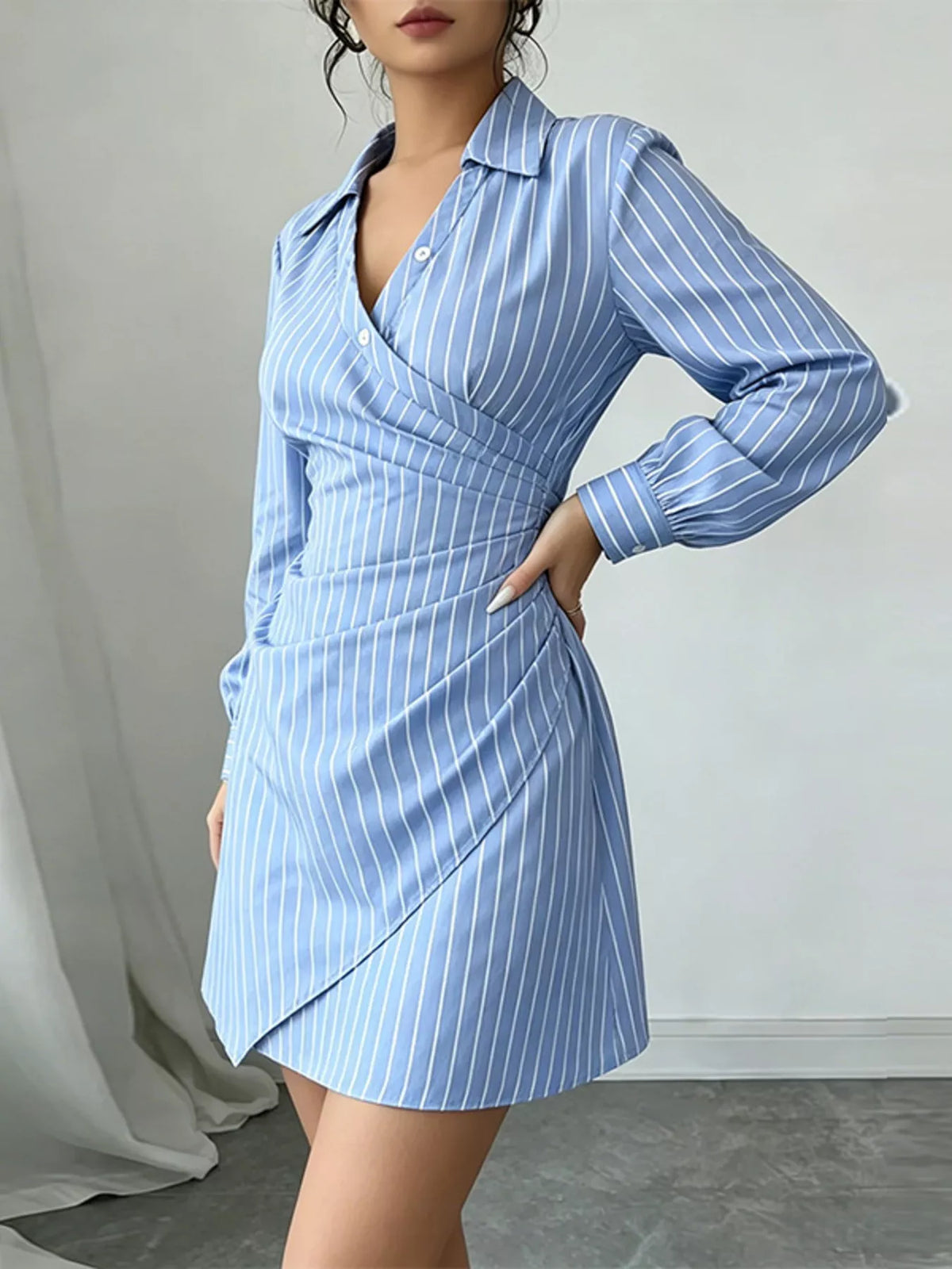 Trendsi Full Size Striped Long Sleeve Shirt Dress Plus Size -