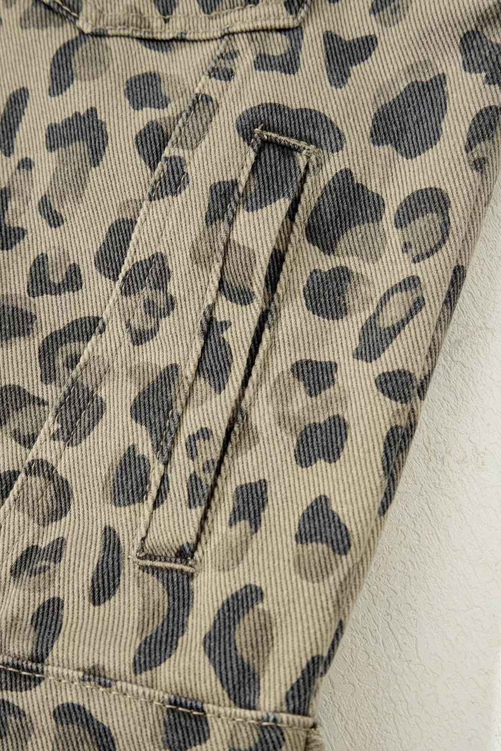 Trendsi Leopard Print Seam Detail Button Down Denim Jacket -