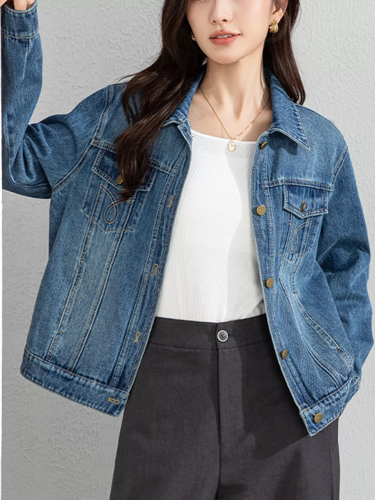 Vintage Wash Relaxed Fit Denim Jacket — front view
