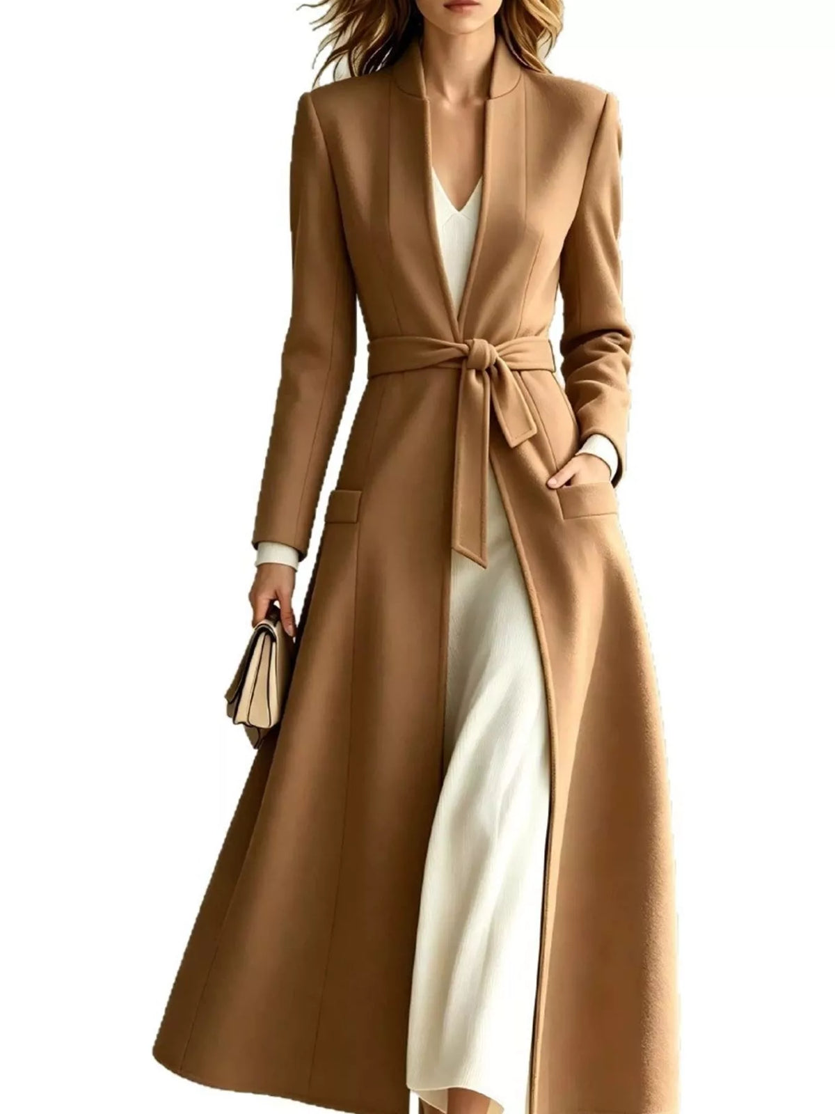 Longline Belted Trench Coat — front view