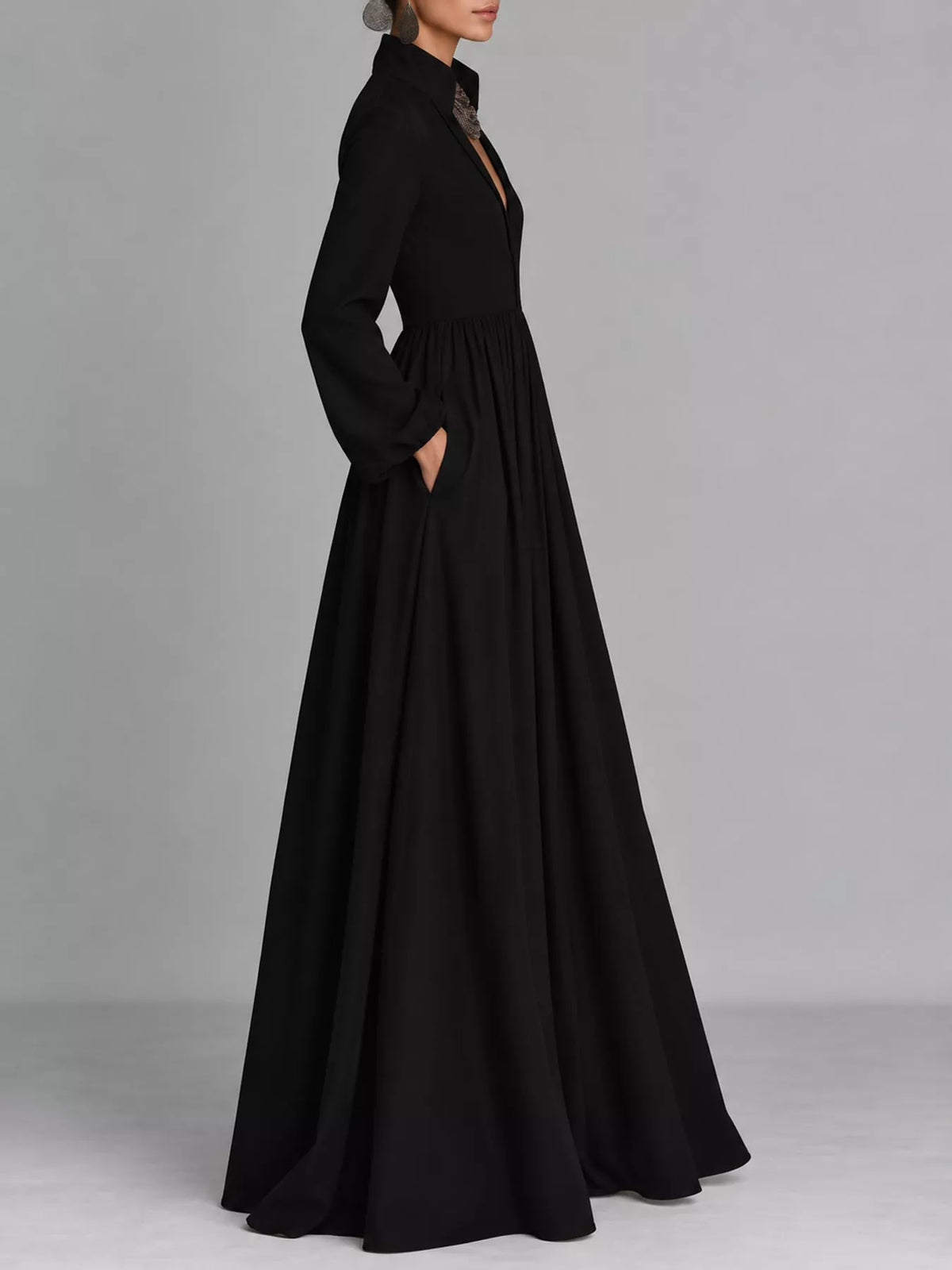 Black long sleeve button-front maxi dress