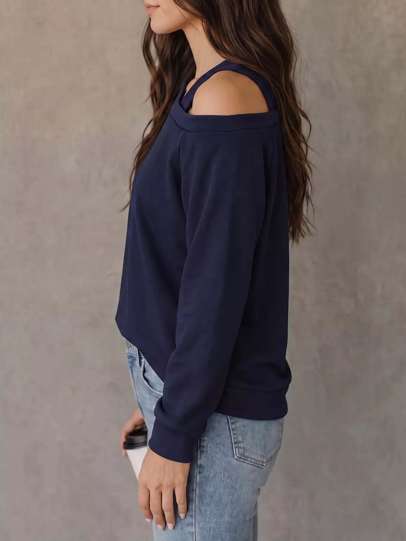 Trendsi Asymmetrical Neck Long Sleeve Blouse -