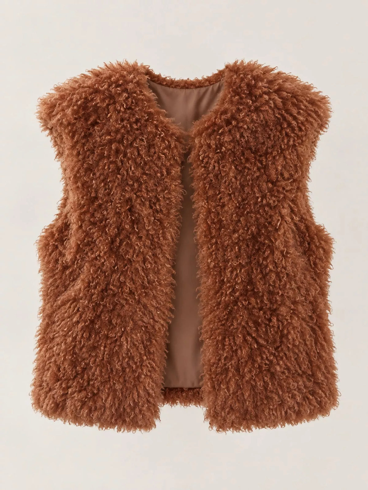 Faux Fur Open Front Vest Coat in brown