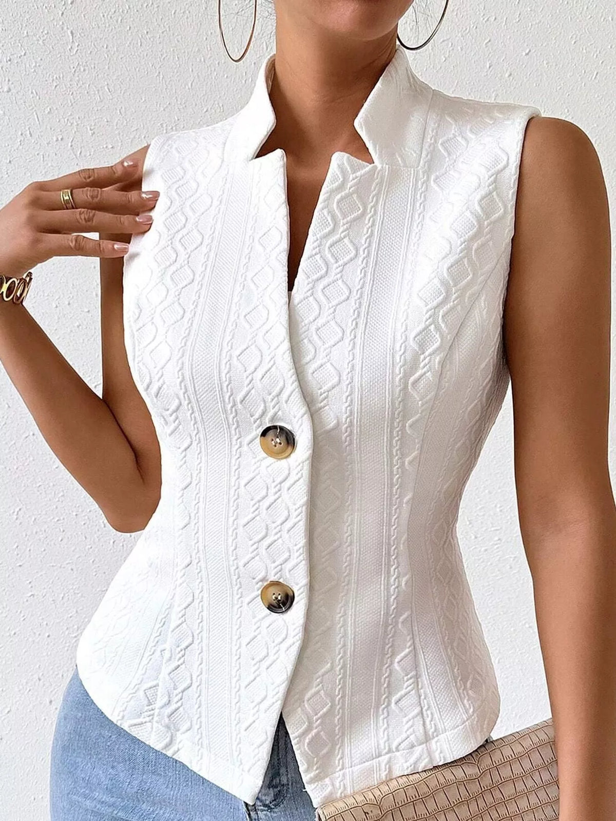 Textured Single-Breasted Vest in white, front view