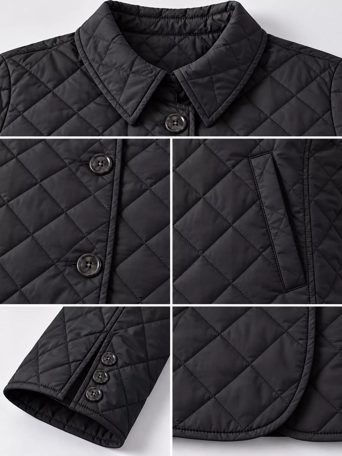 Quilted Lightweight Button-Down Jacket — garment construction details