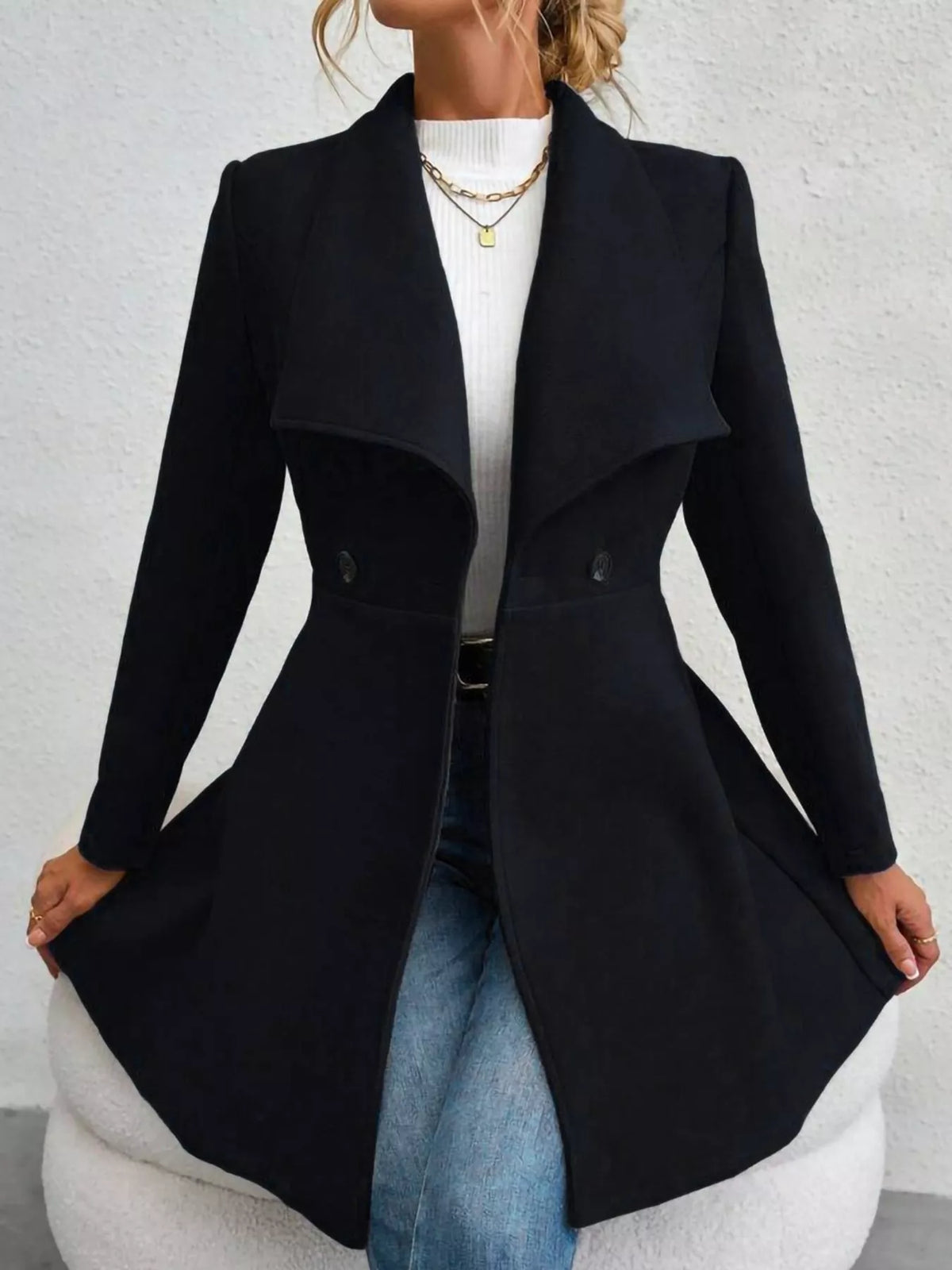 Black double-breasted slim-fit coat