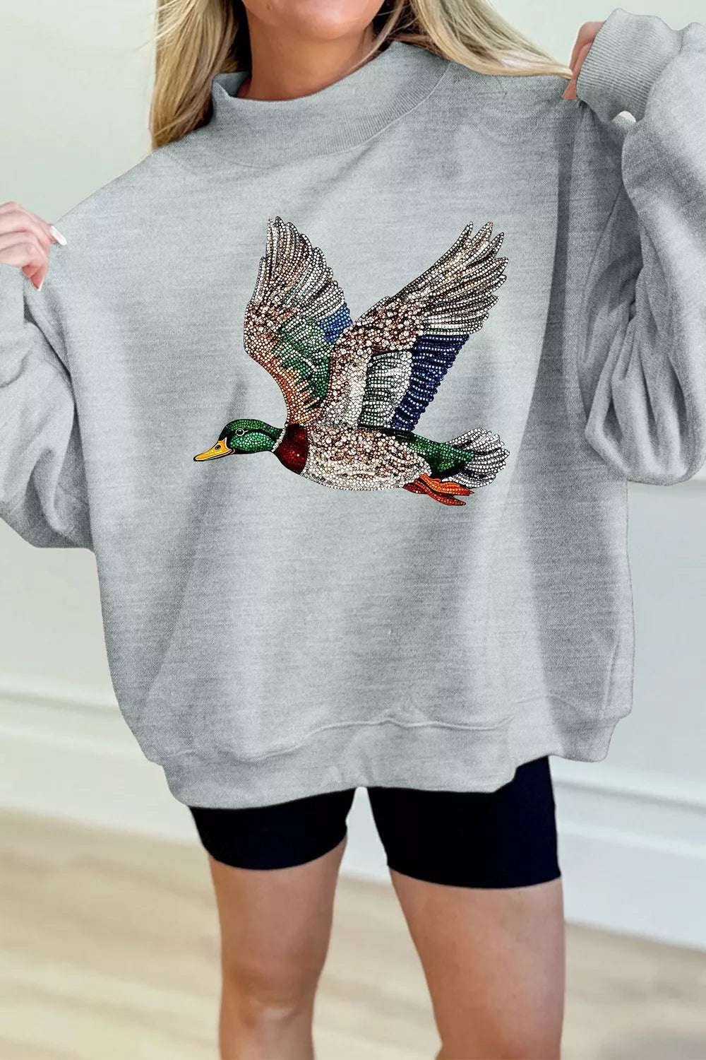 Mallard Duck Graphic Sweatshirt in gray, front view