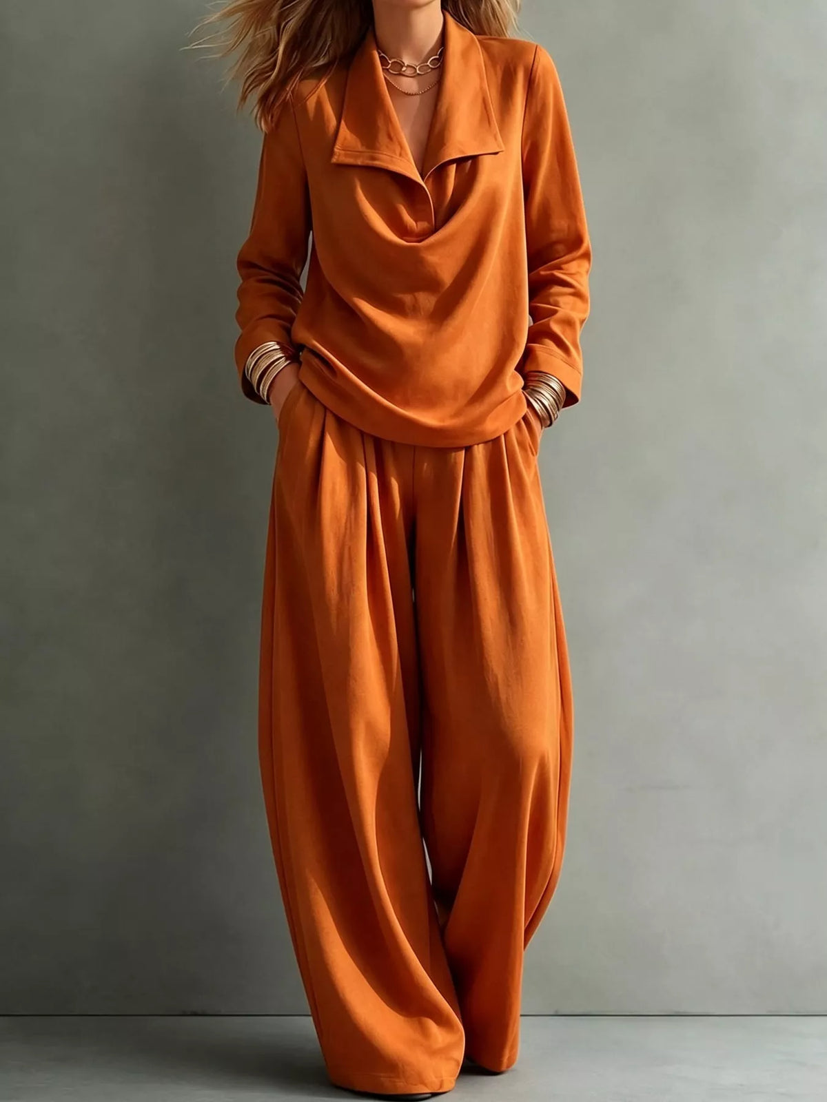 Top and Wide-Leg Pants Set — front view