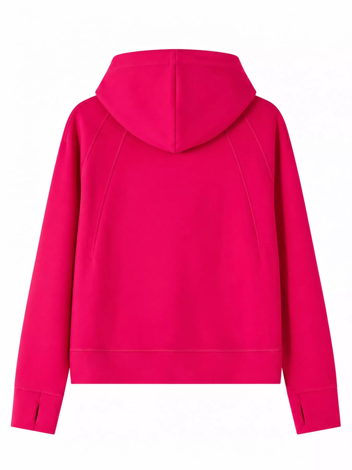Rose Red full-zip long sleeve hoodie with pockets, back view