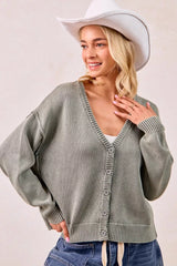 Trendsi BiBi Washed Sweater V Neck Cardigan -