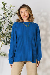 Trendsi Basic Bae Full Size Ribbed Round Neck Slit Knit Top -