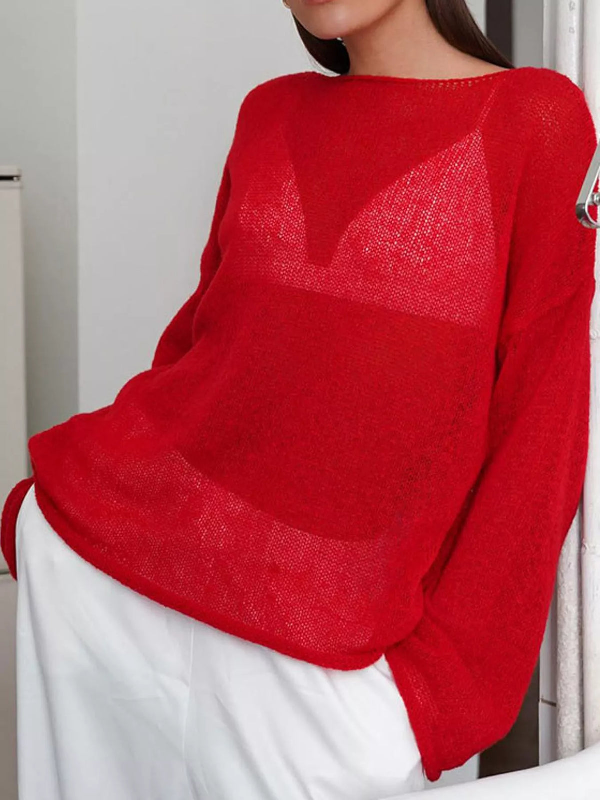 Knit cover-up, red side