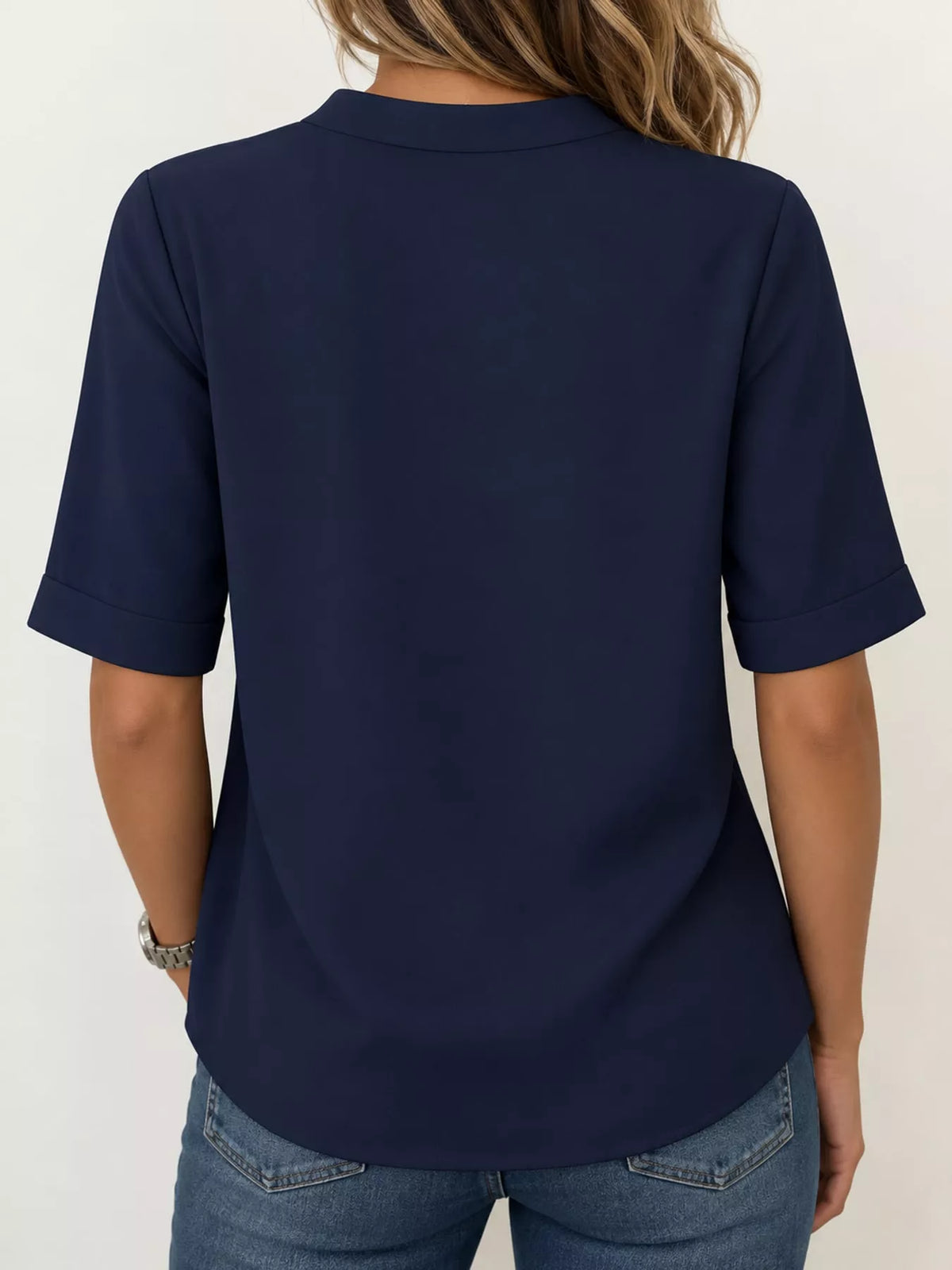 Notched-neck blouse, navy back