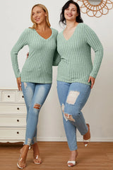 Trendsi Basic Bae Full Size Ribbed V-Neck Long Sleeve T-Shirt - Shirts