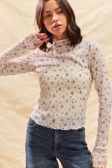 Trendsi SO ME Floral Print Textured Long Sleeve Knit Top -