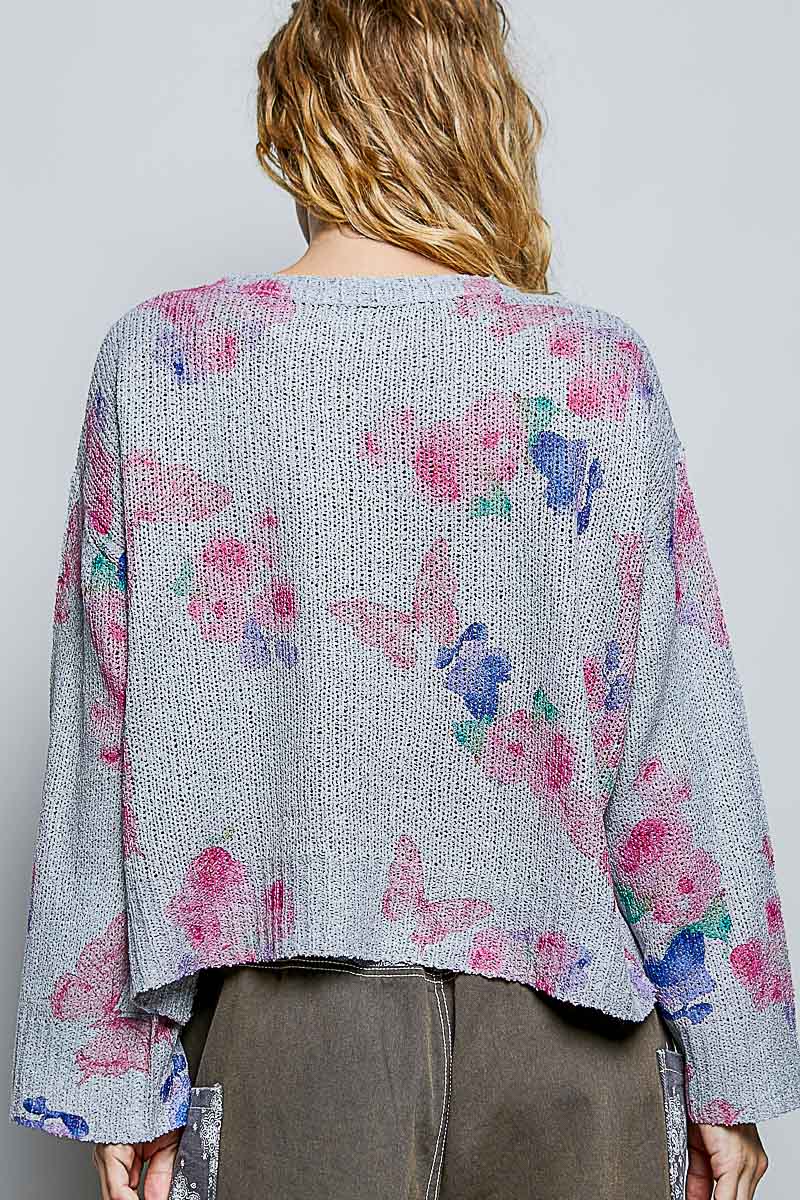 Women's Ribbed Butterfly Print Round-Neck Knit Sweater — product view 4