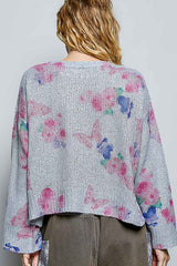 Trendsi POL Ribbed Butterfly Print Round Neck Knit Top -