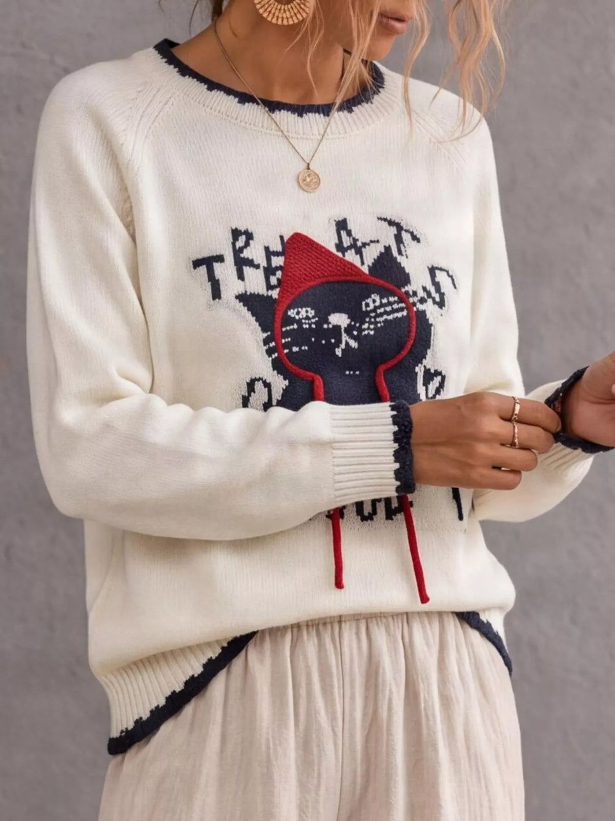 Trendsi Cat Raglan Sleeve Sweater -