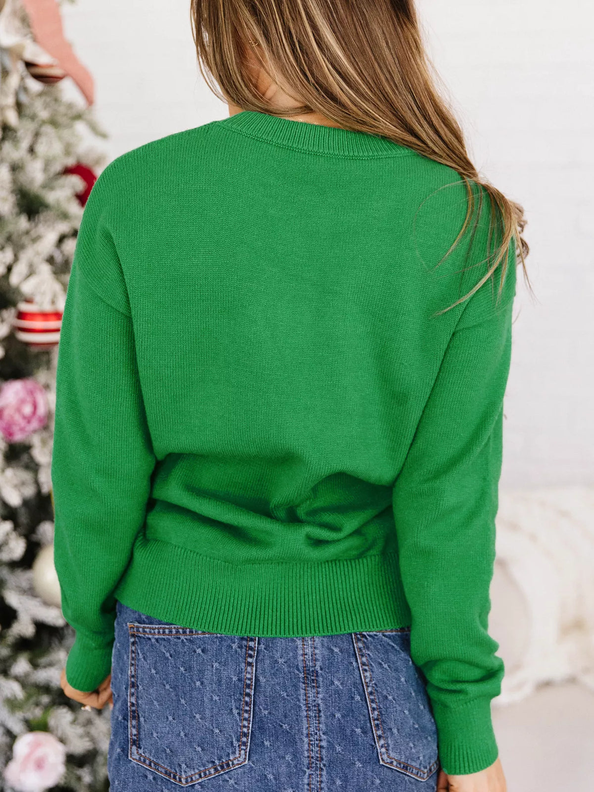 Christmas patch sweater, green back