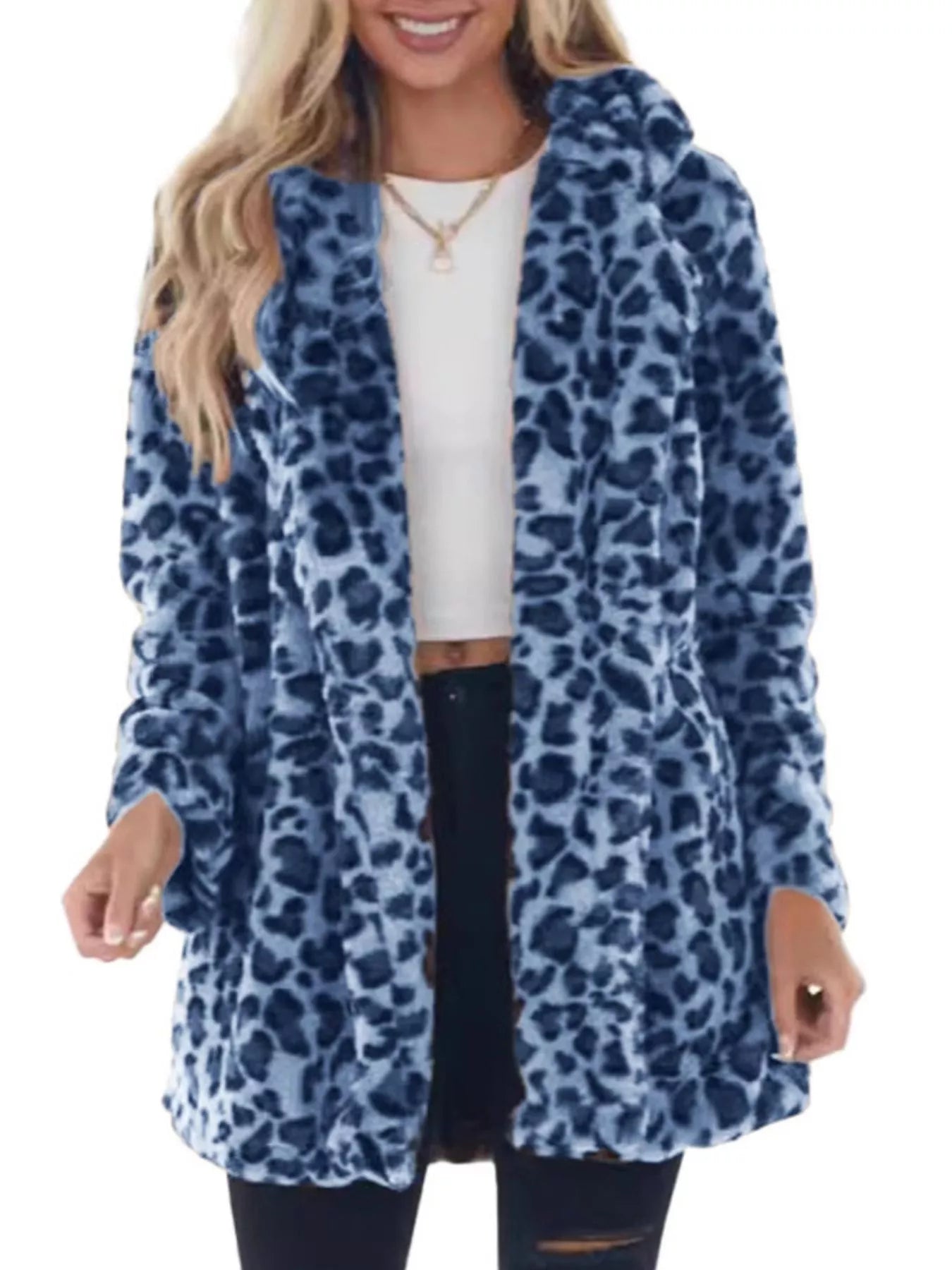 Trendsi Full Size Leopard Faux Fur Open Front Outerwear Plus Size -
