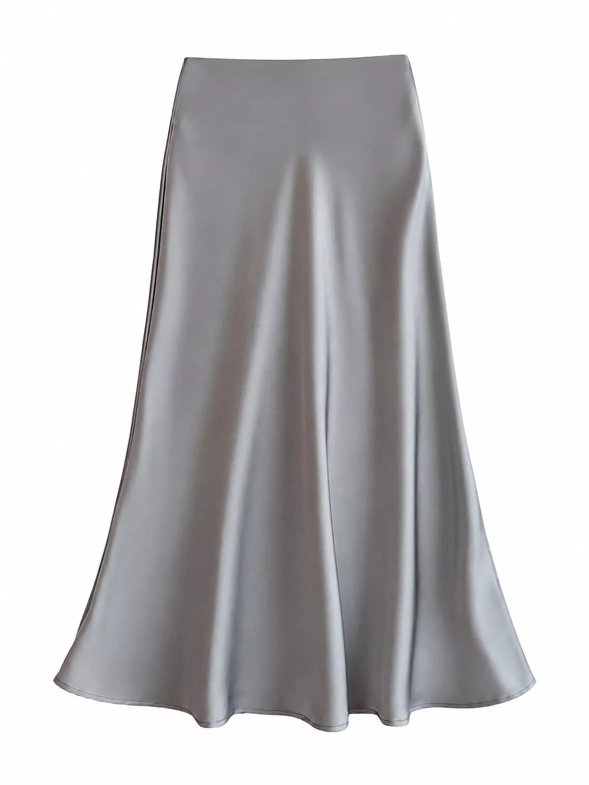 Zip-up satin skirt, gray front