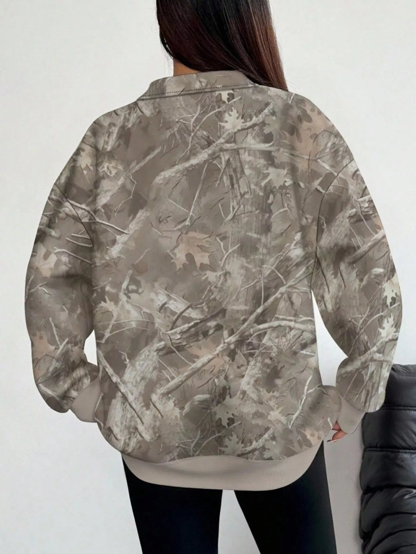 Trendsi Quarter-Zip Printed Sweatshirt with Ribbed Cuffs -