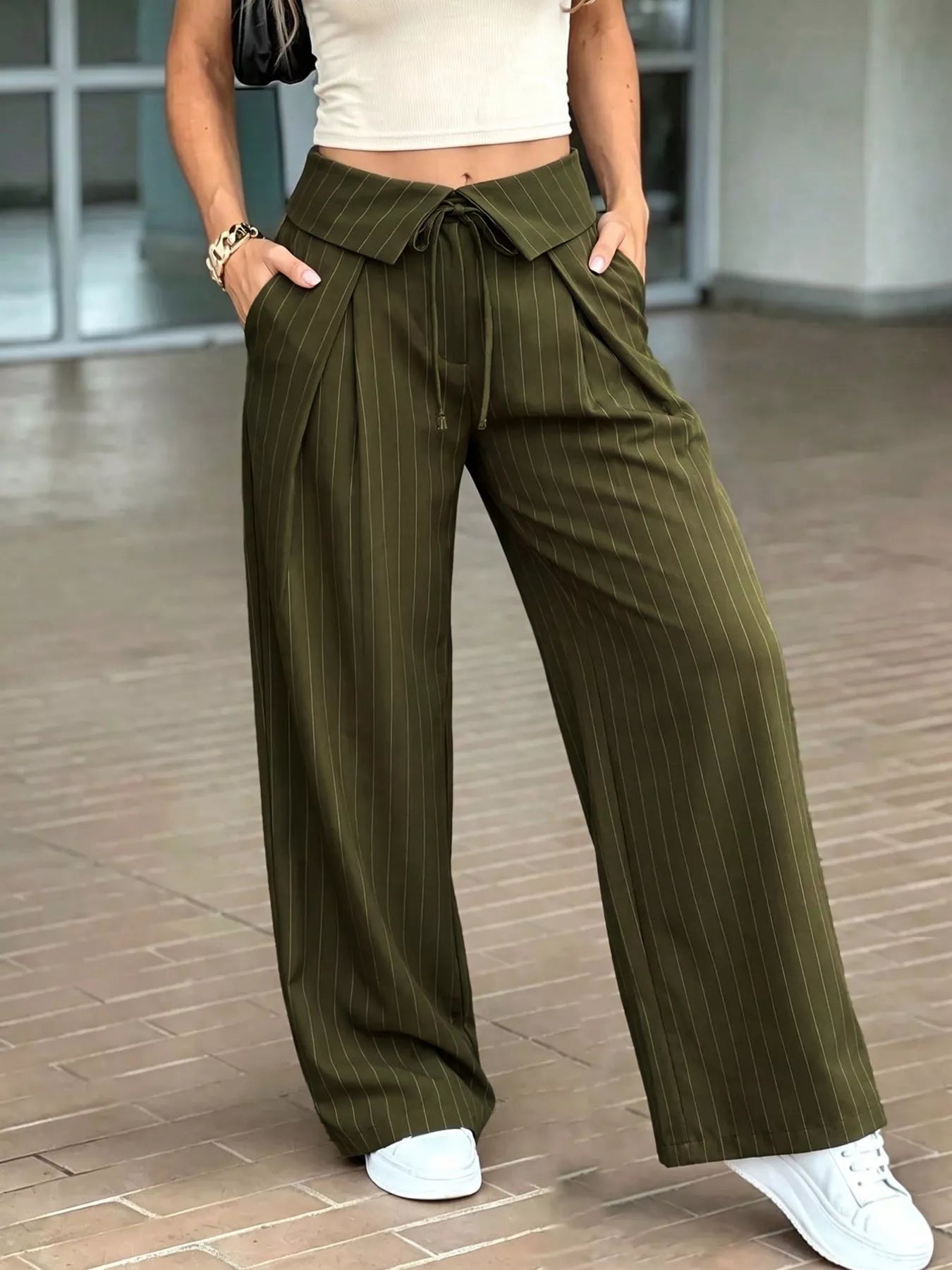 Trendsi High-Waisted Wide-Leg Pinstripe Pants -