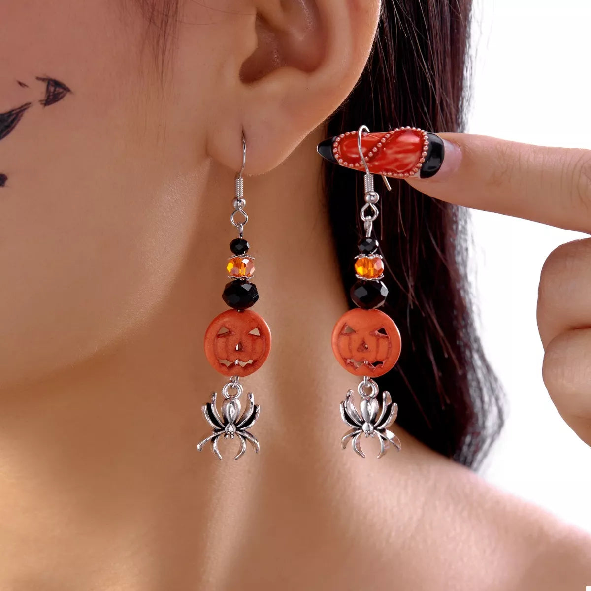 Trendsi Halloween Spider Pumpkin Drop Earrings -
