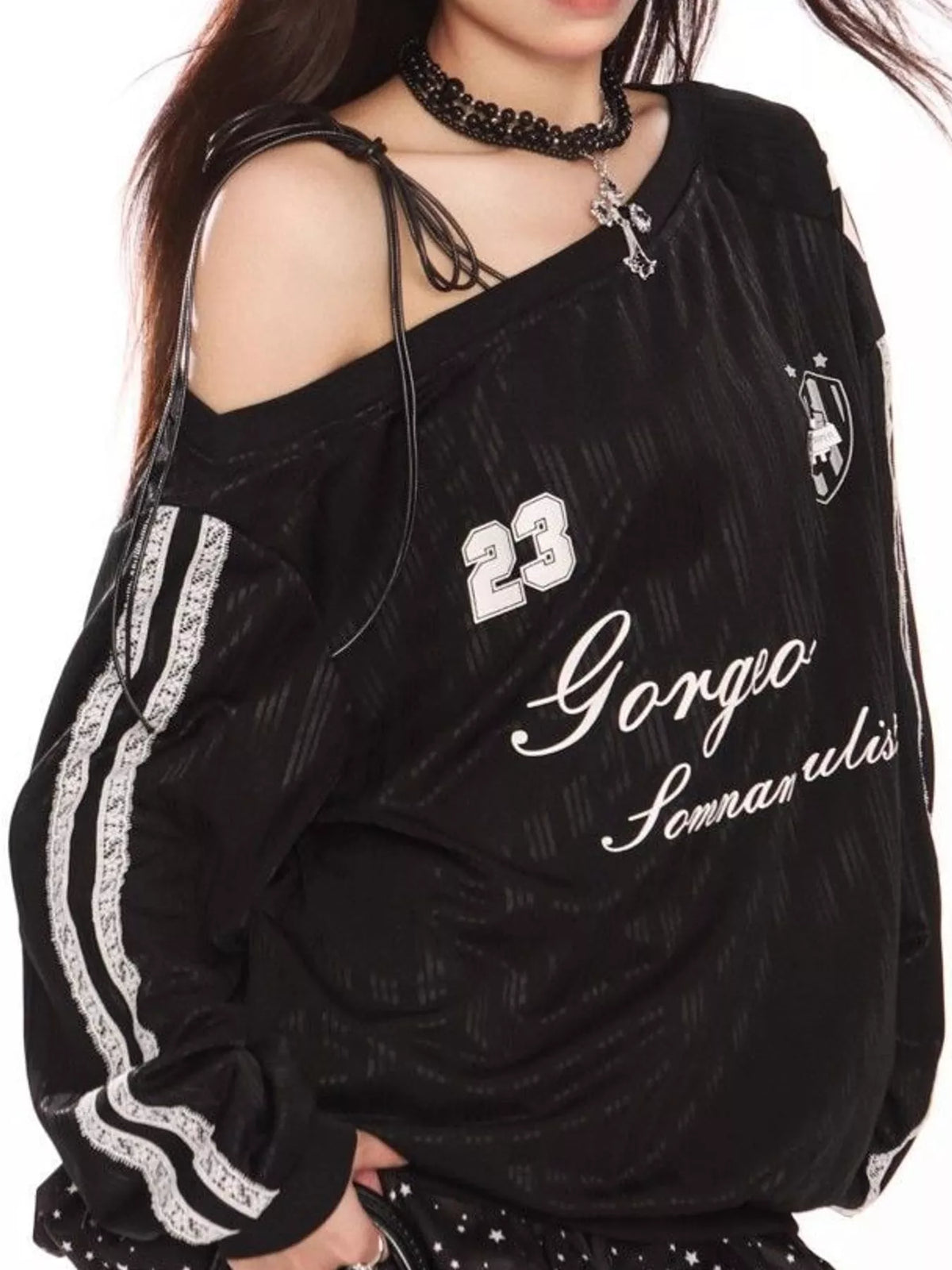 Black one shoulder graphic sweatshirt