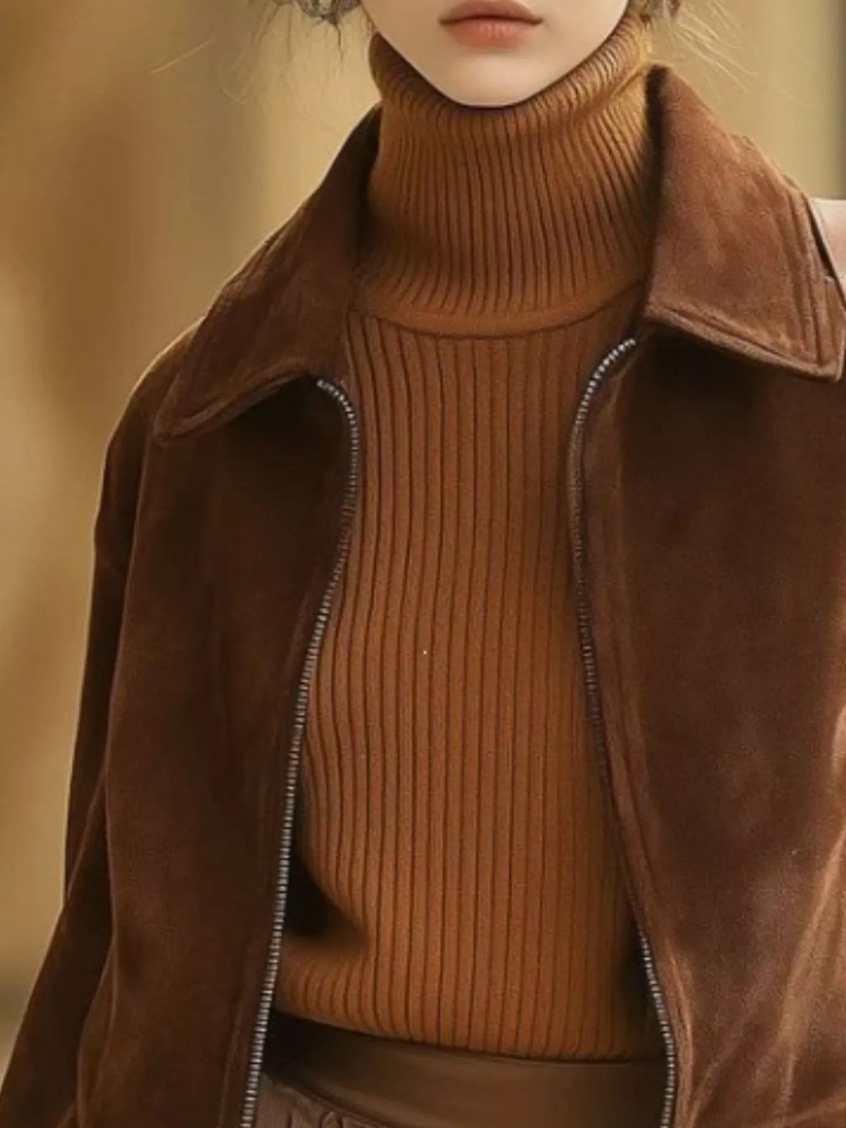 Trendsi Vintage Suede Zip-Up Cropped Jacket -