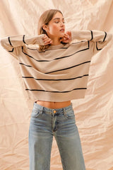 Trendsi SO ME Stripe Crew Neck Basic Essential Sweater -