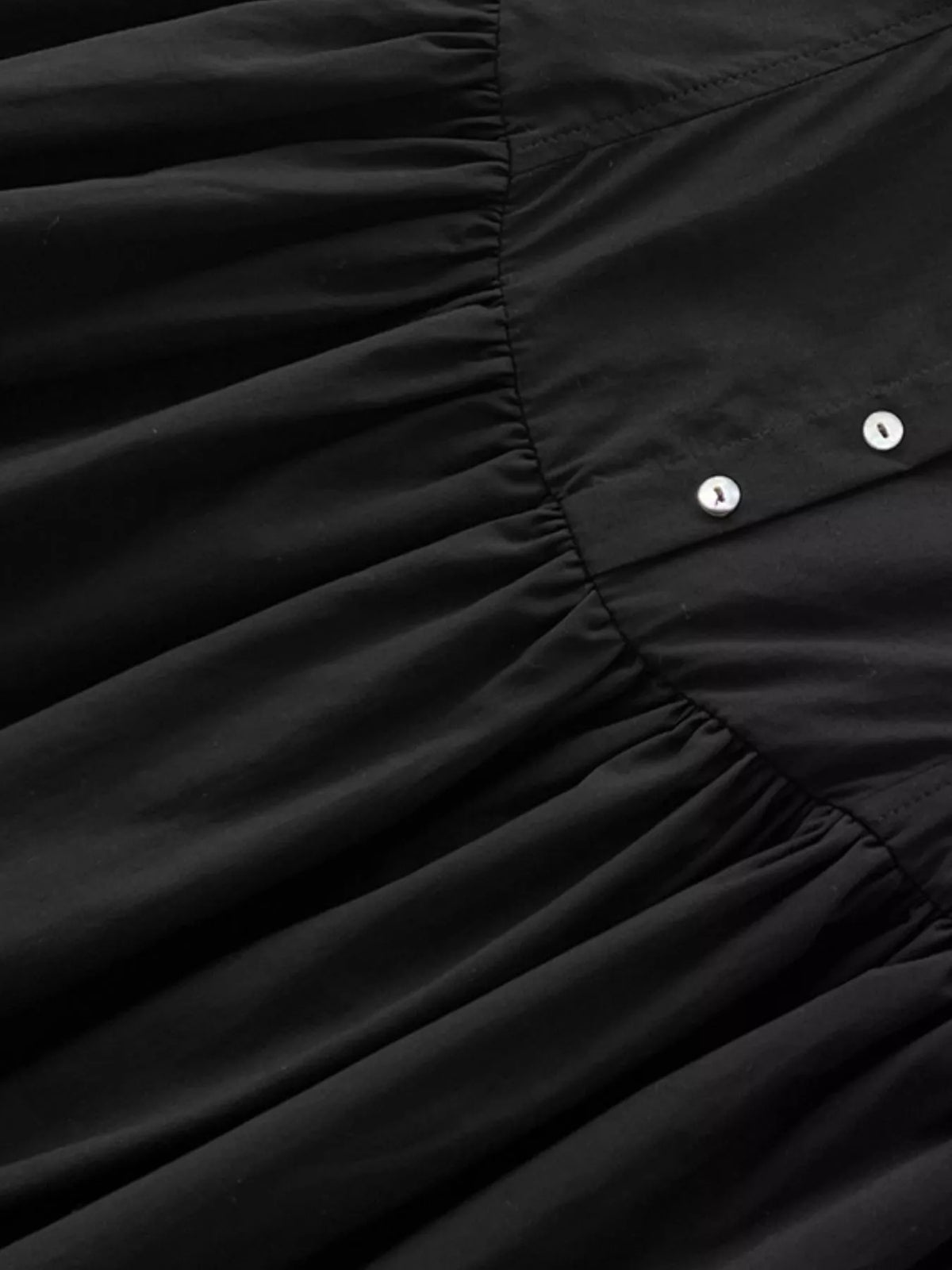 Women's Ruffled Square Neck Tiered Maxi Dress in black — button detail view