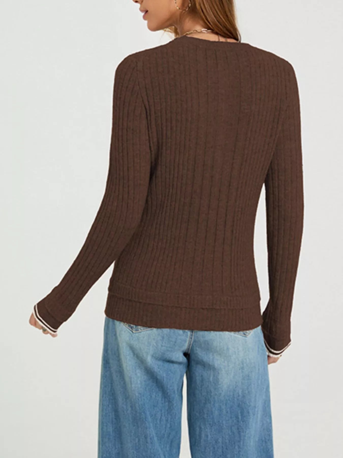 Trendsi Button Detail Ribbed Knit Top -