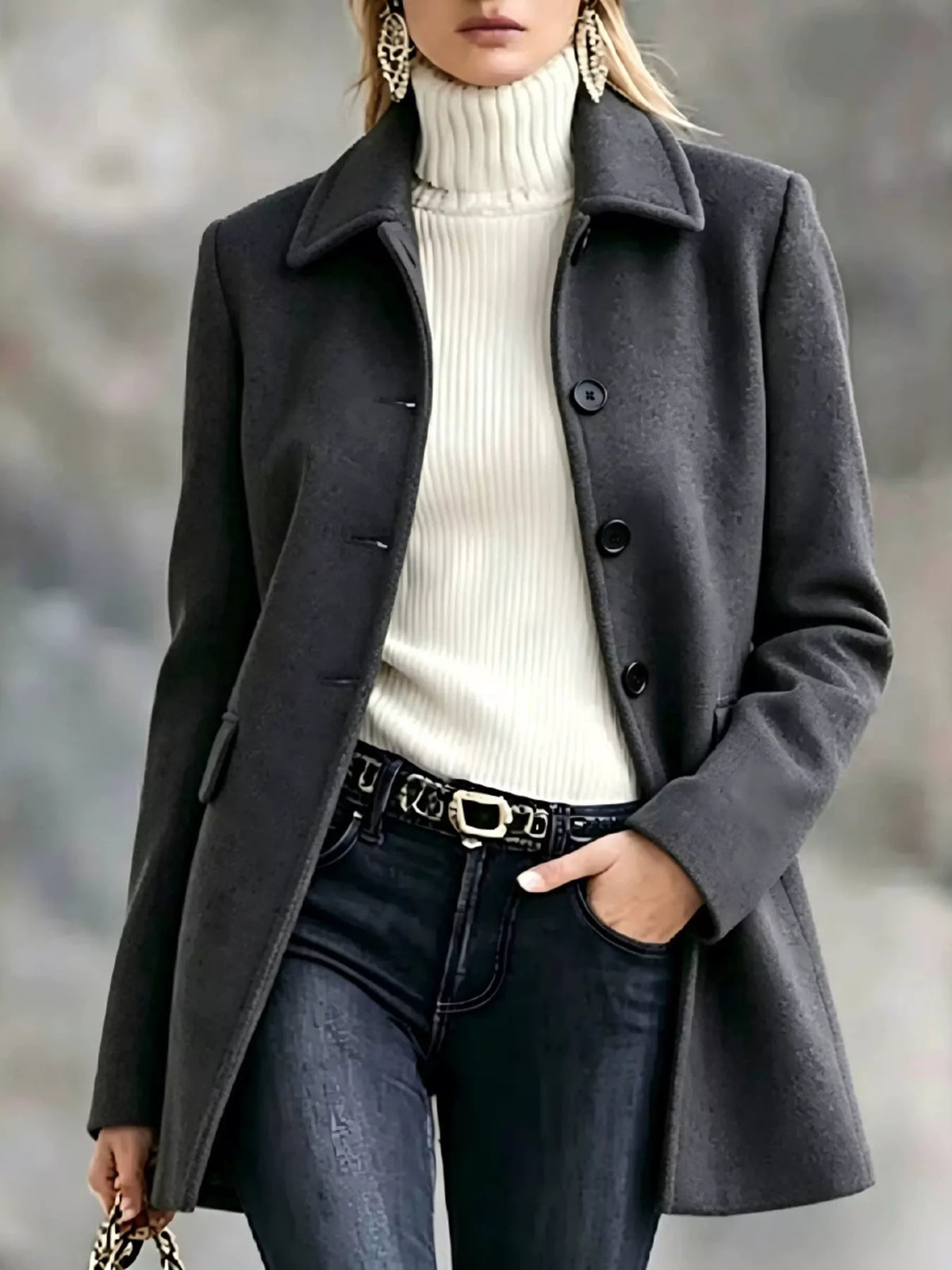 Dark gray button-up collared neck coat