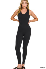 Trendsi Zenana Ribbed Bra Padded Sports Seamless Bodysuit - Activewear