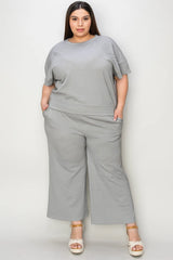 Trendsi Double Take Full Size Texture Short Sleeve Top and Pants Set -