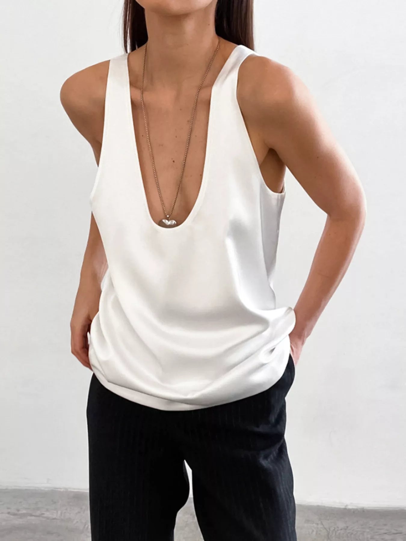 Trendsi Satin Deep V-Neck Tank -