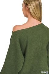 Trendsi Zenana Boat Neck Balloon Sleeve Sweater -